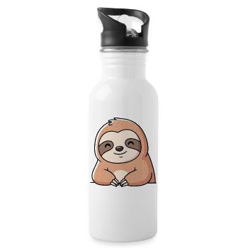 Cute Sloth Cartoon Design - Water bottle with straw - white - Right