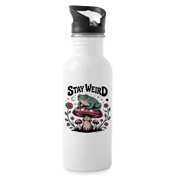 Stay Weird - Lustiger Spruch  - Trinkflasche mit integriertem Trinkhalm - Weiß - Rechts