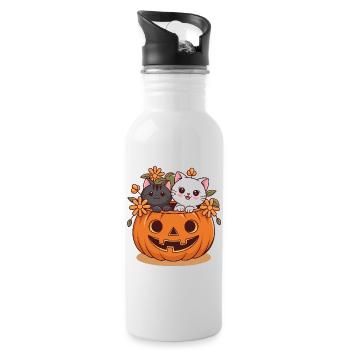 Motif d'Halloween avec des chats dans une tête de citrouille - Gourde avec paille intégrée - blanc - Droite