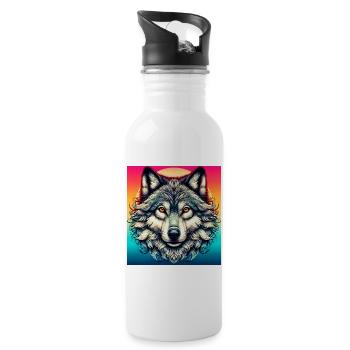 Wolf - Trinkflasche mit integriertem Trinkhalm - Weiß - Rechts