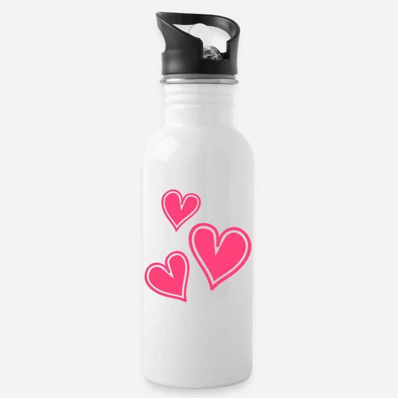 Herzen Hearts - Trinkflasche mit integriertem Trinkhalm - Weiß