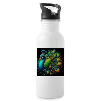 Pfau - Trinkflasche mit integriertem Trinkhalm - Weiß - Rechts