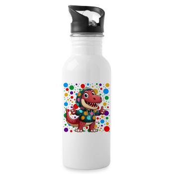 Cool Dino Cartoon – Colourful Polka Dot Hoodie Des - Water bottle with straw - white - Right