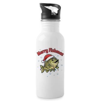 Merry Fishmas Funny Angler Saying Christmas - Water bottle with straw - white - Right