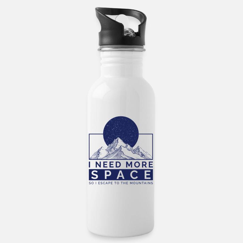Ich brauche mehr Platz, Flucht in die Berge - Trinkflasche mit integriertem Trinkhalm - Weiß