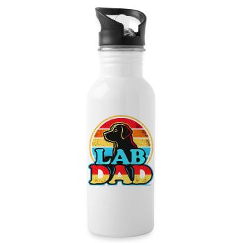 Retro Lab Papa, Labrador Hund Papa - Trinkflasche mit integriertem Trinkhalm - Weiß - Rechts