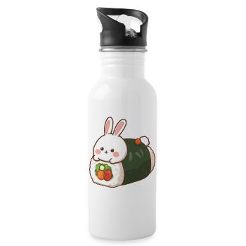 Panda Sushi – Oil Painting Anime Style - Trinkflasche mit integriertem Trinkhalm - Weiß - Rechts