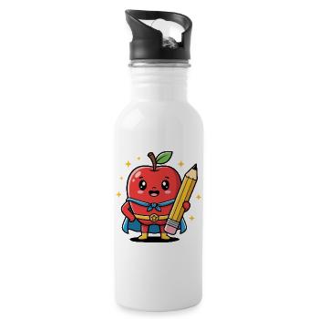 Professeur dessin animé fruit avec crayon - Gourde avec paille intégrée - blanc - Droite