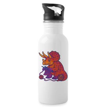 Stricken Dino Triceratops Neon Farbverlauf - Trinkflasche mit integriertem Trinkhalm - Weiß - Rechts