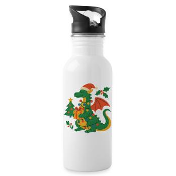 Festlicher Drache mit Geschenken - Trinkflasche mit integriertem Trinkhalm - Weiß - Rechts