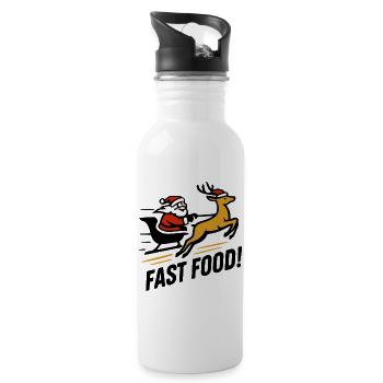 Santa Claus Reindeer – Funny Fast Food Design - Water bottle with straw - white - Right