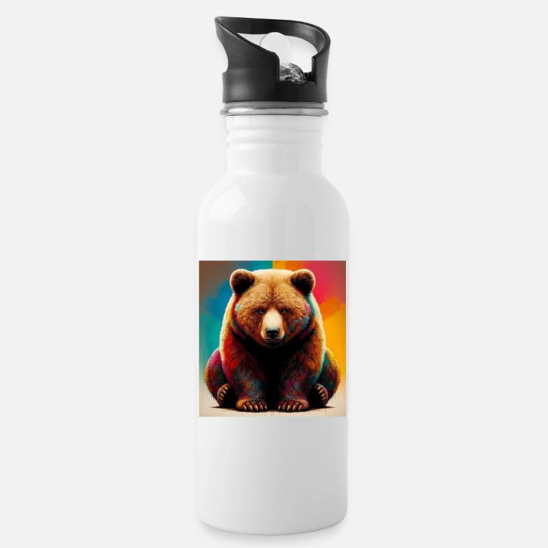 Bär - Trinkflasche mit integriertem Trinkhalm - Weiß