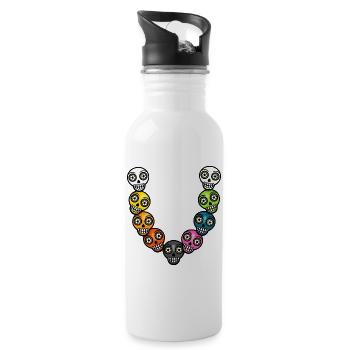 Halloween bunt Kinder Kette skull comic Totenkopf - Trinkflasche mit integriertem Trinkhalm - Weiß - Rechts