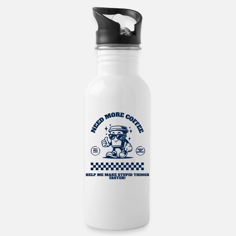 Need_More_Coffee_bleu - Trinkflasche mit integriertem Trinkhalm - Weiß