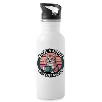 KatzKaffee Morgengruß - Trinkflasche mit integriertem Trinkhalm - Weiß - Rechts