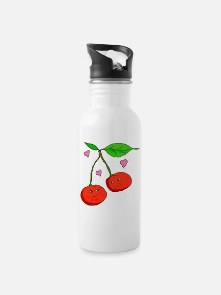 Cerises - Gourde avec paille intégrée - blanc
