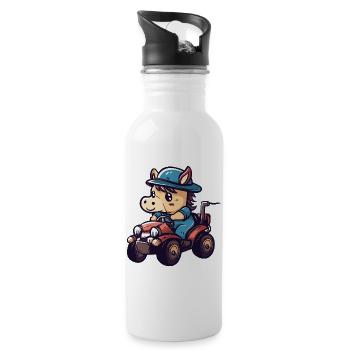 Horse Tractor Farmer - Water bottle with straw - white - Right