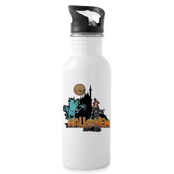 Halloween Witch and Pumpkin - Water bottle with straw - white - Right