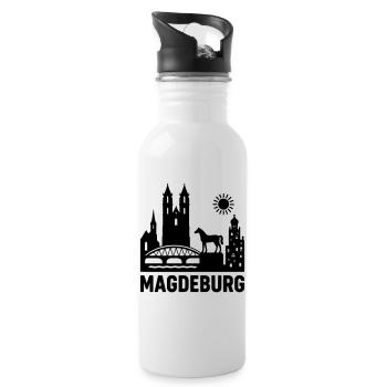 magdeburg silhouette - Trinkflasche mit integriertem Trinkhalm - Weiß - Rechts