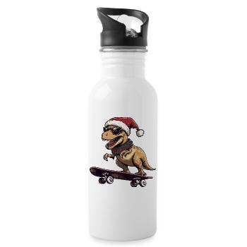 Dinosaurier T-Rex Weihnachten Lustig - Trinkflasche mit integriertem Trinkhalm - Weiß - Rechts