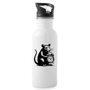 Gestresste Ratte und Wecker - Trinkflasche mit integriertem Trinkhalm - Weiß - Rechts