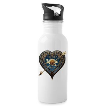 coeur en filigrane avec rose et flèche - Gourde avec paille intégrée - blanc - Droite