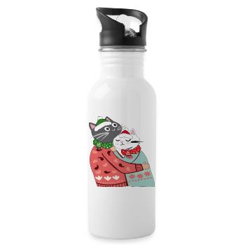  Katzen im Winterzauber - Trinkflasche mit integriertem Trinkhalm - Weiß - Rechts