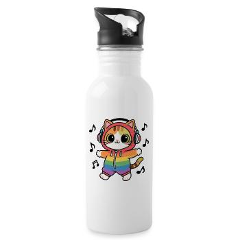 Regenbogenkatze DJ Hoodie Musiknotizen - Trinkflasche mit integriertem Trinkhalm - Weiß - Rechts