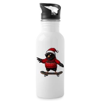 Rabe Krähe Weihnachten Lustig - Trinkflasche mit integriertem Trinkhalm - Weiß - Rechts