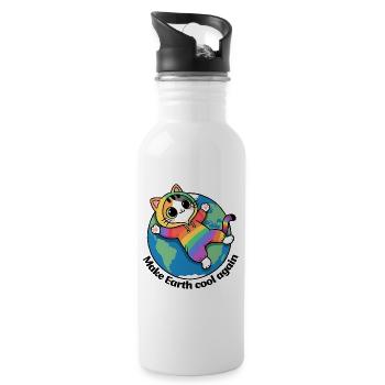 Rette den Planeten Erde, mach die Erde wieder cool - Trinkflasche mit integriertem Trinkhalm - Weiß - Rechts