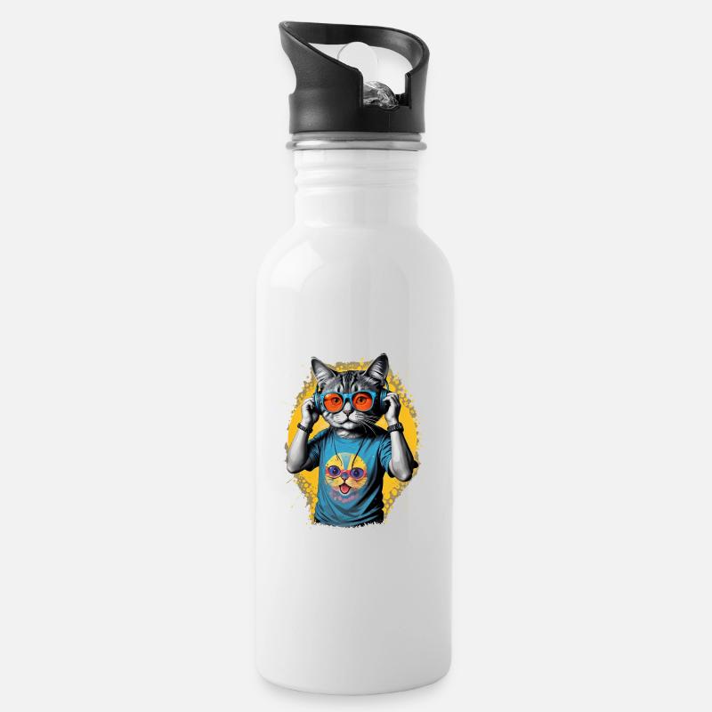 Neon Cat DJ Vibe Tee - Gourde avec paille intégrée - blanc