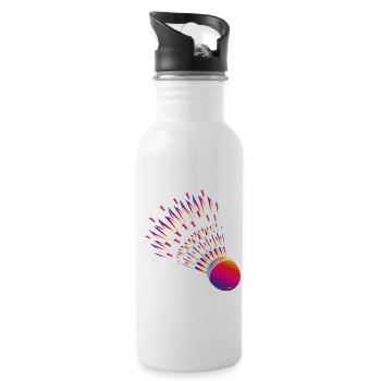 Bunter Federball – dynamisches Badminton Motiv - Trinkflasche mit integriertem Trinkhalm - Weiß - Rechts