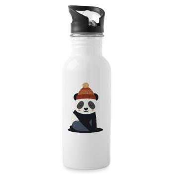 Cute panda with winter hat – winter motif - Water bottle with straw - white - Right