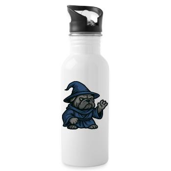 Bulldogge Zauberer Zauber Zauber in blauer Robe Kunst - Trinkflasche mit integriertem Trinkhalm - Weiß - Rechts