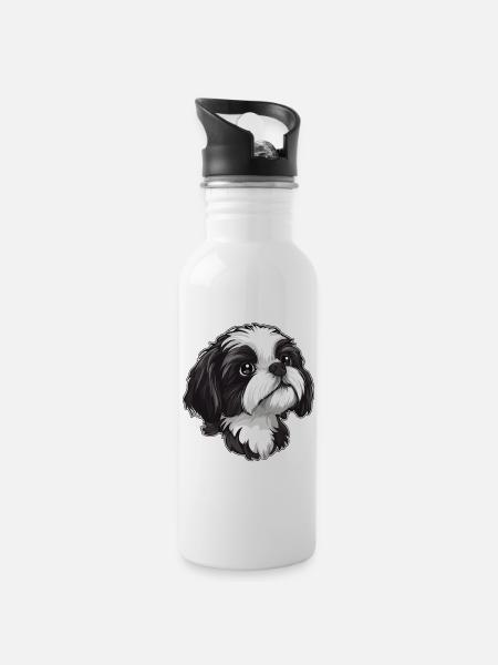 Shih Tzu - Trinkflasche mit integriertem Trinkhalm - Weiß
