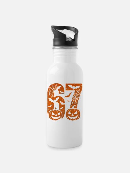 Fun 67 Zahl 6-7 6 7 Halloween Sechs Sieben - Trinkflasche mit integriertem Trinkhalm - Weiß