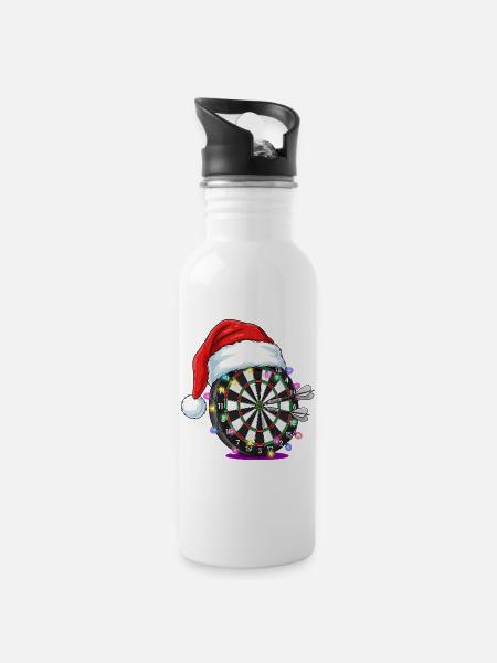 Darts Dartscheibe mit Weihnachtsmütze Comic - Trinkflasche mit integriertem Trinkhalm - Weiß