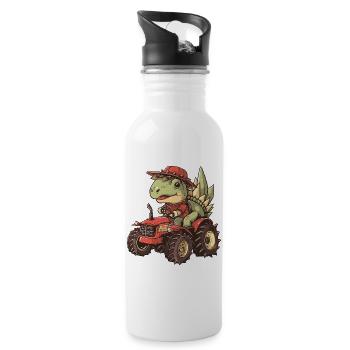 Dinosaur stegosaurus tractor farmer - Water bottle with straw - white - Right