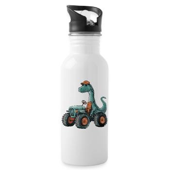 Dinosaurier brontosaurus Traktor Farmer - Trinkflasche mit integriertem Trinkhalm - Weiß - Rechts