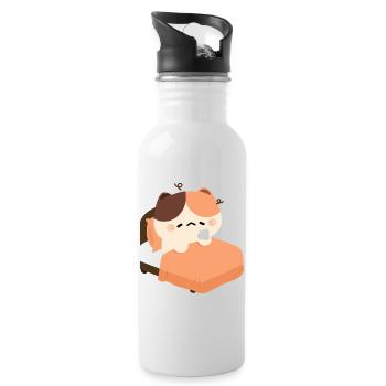 Sleepy Tortie Cat - Water bottle with straw - white - Right