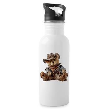 Cowboy Teddybär Western Flair - Trinkflasche mit integriertem Trinkhalm - Weiß - Rechts