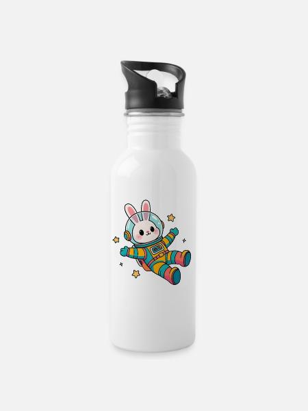 Lapin astronaute coloré - Gourde avec paille intégrée - blanc