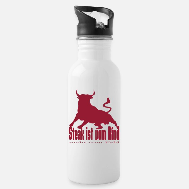 Steak ist vom Rind - King Bull Silhouette - Trinkflasche mit integriertem Trinkhalm - Weiß