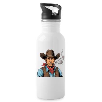 Cowboy mit Zigarre - Trinkflasche mit integriertem Trinkhalm - Weiß - Rechts