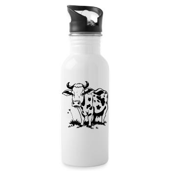 Kuh schwarz Geschenk Bauern - Trinkflasche mit integriertem Trinkhalm - Weiß - Rechts