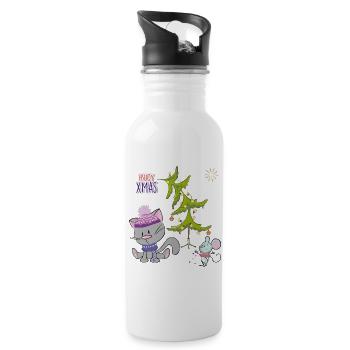 Christmas  Katzen und Maus - Trinkflasche mit integriertem Trinkhalm - Weiß - Rechts