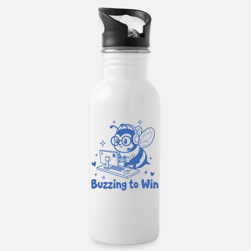 Gaming Biene am PC Buzzing to Win - Trinkflasche mit integriertem Trinkhalm - Weiß