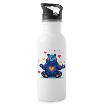 Kosmischer Herzbär Neonfarben - Trinkflasche mit integriertem Trinkhalm - Weiß - Rechts