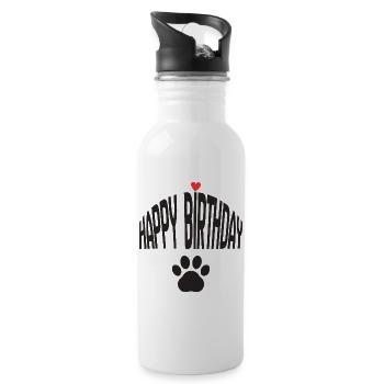 Happy Birthday Dog - Trinkflasche mit integriertem Trinkhalm - Weiß - Rechts