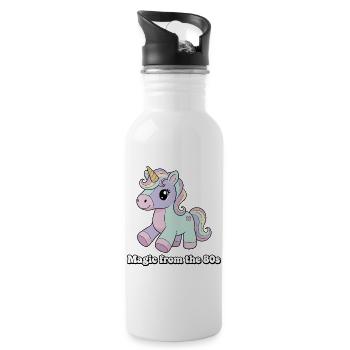 Unicorn Retro 80er Flair - Trinkflasche mit integriertem Trinkhalm - Weiß - Rechts